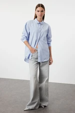 Trendyol Blue Collar Stone Detailed Oversize Wide Fit Woven Shirt