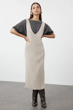 Trendyol Stone Maxi Knitwear V-Neck Gilet Dress