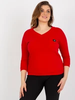 Red blouse plus size with V-neck