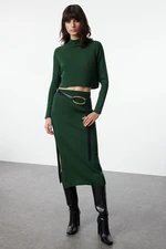 Trendyol Emerald Green Crop Pencil Skirt Knitwear Top-Bottom Set