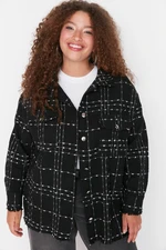 Trendyol Curve Black Tweed Long Sleeve Winter Woven Plus Size Shirt/Jacket