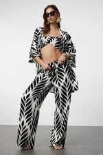 Trendyol Tropical Patterned Woven 3-Piece Kimono Pants Set