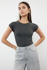 Trendyol Gray Moon Sleeve Fitted Stretchy Knitted Blouse