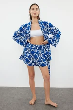 Trendyol Ethnic Patterned Belted Woven 100% Cotton Kimono Shorts Set