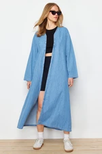 Trendyol Light Blue Plain Wrap Rigid Maxi Denim Modest Dress