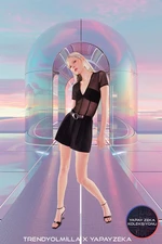 Trendyol X Artificial Intelligence Black Transparent Detailed Knitted Tulle Body