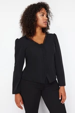 Trendyol Curve Black Lace V-Neck Buttoned Plus Size Woven Blouse