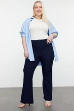 Trendyol Curve Navy Blue Spanish Leg Flare Woven Plus Size Fabric Trousers