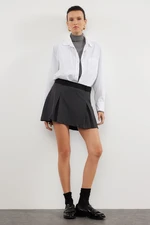 Trendyol Anthracite Mini Double Pleated Woven Shorts Skirt