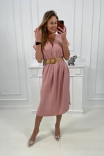 Women's dress with decorative belt - dark powder pink