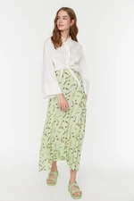 Trendyol Green Floral Patterned Bell Woven Unlined Skirt