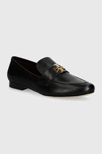 Kožené mokasíny Tory Burch Eleanor Loafer dámské, černá barva, na plochém podpatku, 158204-006