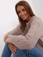 Beige sweater with cables and round neckline