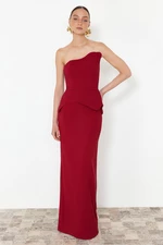 Trendyol Burgundy Fitted One Sleeve Woven Long Evening Evening Dress