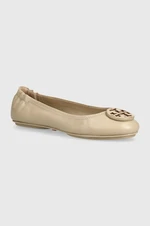 Kožené baleríny Tory Burch Minnie Travel Ballet béžová barva, 141362-250