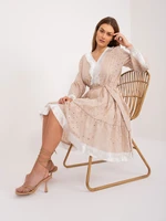 Beige openwork dress with ruffles and belt