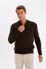 DEFACTO Standard Fit Regular Cut Bato Collar Zippered Basic Plain Knitwear Sweater