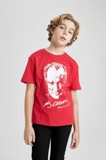 DEFACTO Boy&#39;s Crew Neck Atatürk Printed Short Sleeve Red T-Shirt