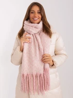 Světle růžový a bílý vzorovaný šátek s třásněmi