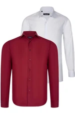 DUAL SET G726 DEWBERRY MENS SHIRT-WHITE-BURGUNDY