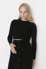 Trendyol Black Crop Cotton Crewneck Knitwear Sweater