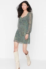 Trendyol Green Paisley Patterned Balloon Sleeve Woven Dress