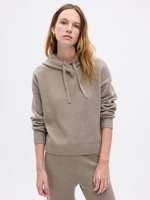 Beige women's ribbed sweater with hood GAP