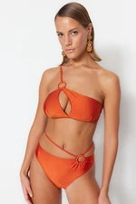 Trendyol Cinnamon One-Shoulder Accessorized Bikini Top