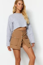 Trendyol Camel Short Skirt with Pockets and Buttons