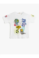 Koton Short-Sleeved T-Shirt with a Printed Crew Neck