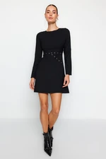 Trendyol Black Crew Neck Stripe Detailed Woven Mini Woven Dress