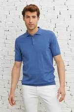 ALTINYILDIZ CLASSICS Men's Indigo Standard Fit Normal Cut Polo Collar 100% Cotton Short Sleeves Knitwear T-Shirt.