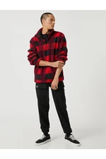 Koton Checkered Sweatshirt Standing Neck Half-Zip Pocket Detailed.