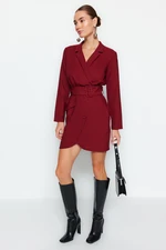 Trendyol Burgundy Belted Buttoned Woven Jacket Woven Dress