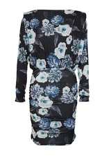 Trendyol Blue Printed Mini, Stretchy Knit Dress with Padded Draping Fitted/Sleek