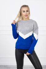 Sweater with geometric patterns grey+purple-blue