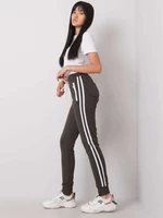 Dark khaki sweatpants with stripes