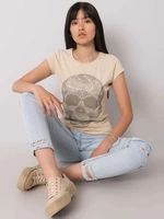 Beige women's T-shirt with skull