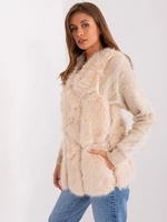 Beige women's fur vest with pockets