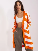 Orange-white long cardigan without closure