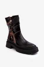 Women's patent leather ankle boots with zippers Maciejka Black