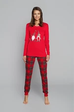 Women's St. Nicholas pyjamas, long sleeves, long legs - red/print