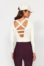 Trendyol Beige Seamless/Seamless Back and Reflector Print Detailed Sports Blouse