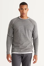 AC&Co / Altınyıldız Classics Men's Grey-Ecru Recycle Standard Fit Regular Cut Crew Neck Cotton Muline Pattern Knitwear Sweater.