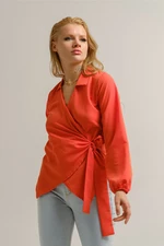 armonika Women's Orange Collar Double Breasted Blouse