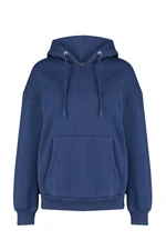 Trendyol Navy Blue Thick Fleece Hooded and Zippered Basic Oversized Knitted Sweatshirt