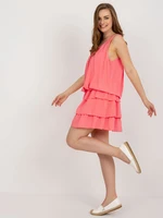 Coral viscose dress with ruffles OCH BELLA