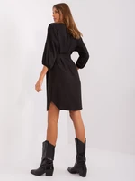 Black casual dress with belt from RUE PARIS