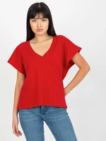 Dark red monochrome V-neck T-shirt by MAYFLIES