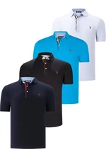 QUAD SET T8582 DEWBERRY MENS T-SHIRT-BLACK-WHITE-NAVY BLUE-DARK TURQUOISE